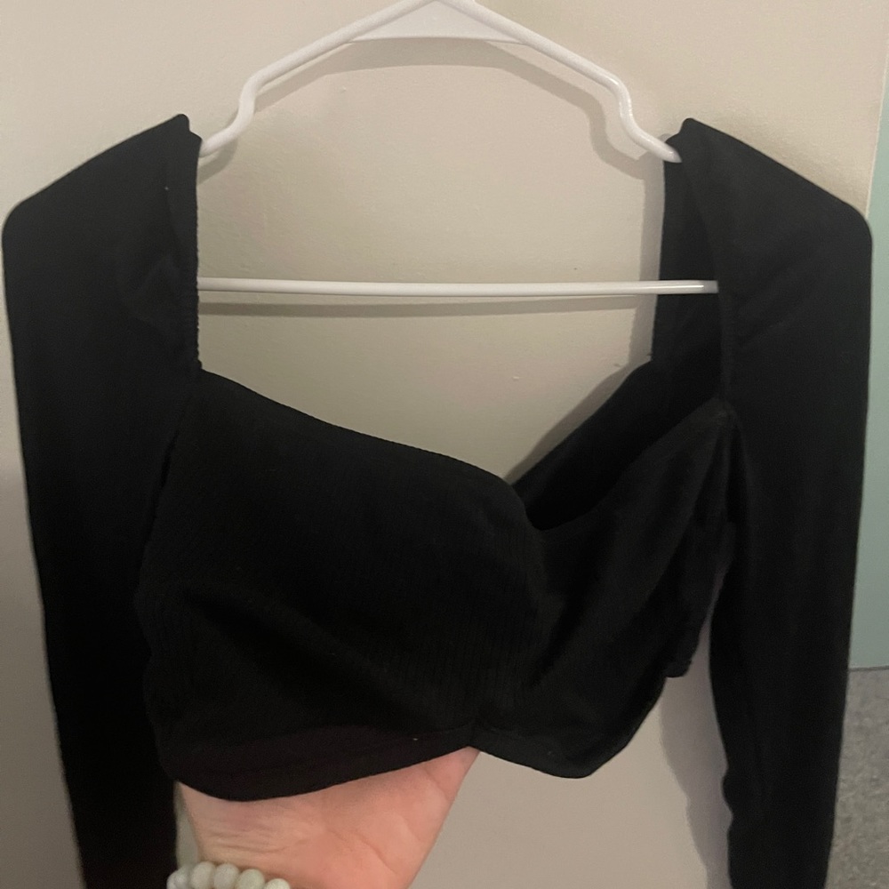 shein black long sleeve crop top